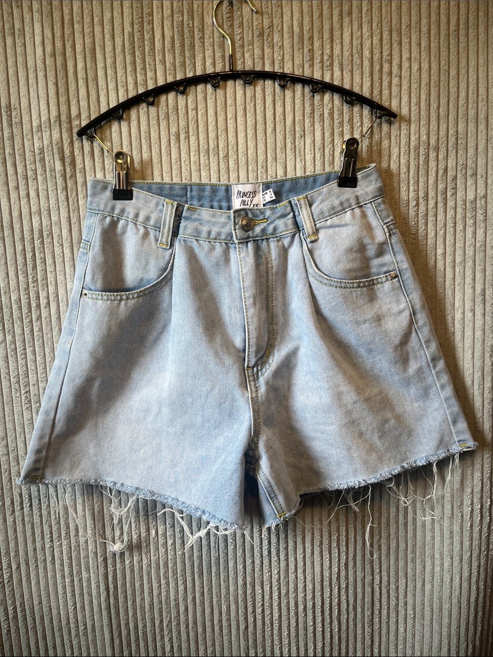 Princess Polly Light Wash Denim Frayed Hem Shorts 4